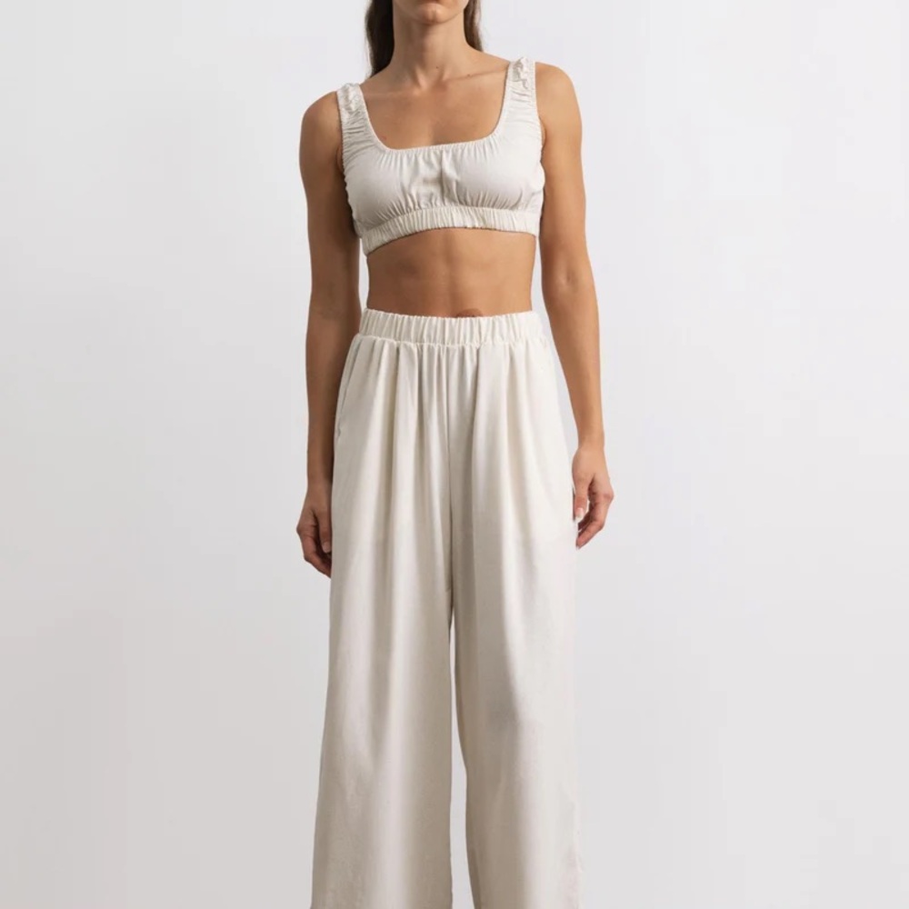 OZMA Crop Wide Leg in Regen Silk Noil in Natural Size Large